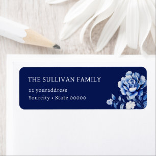 Étiquette d'adresse de retour de fleurs bleu d'eau