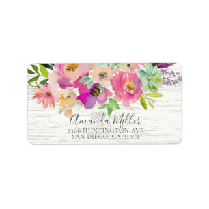 Étiquette d'adresse de retour de fleurs de bois ru