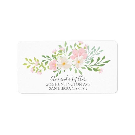 Étiquette d'adresse de retour de fleurs rose (Devant)