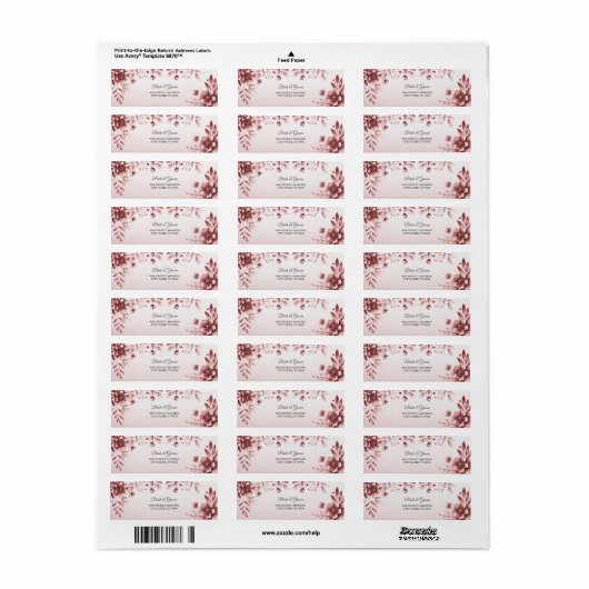 Étiquette d'adresse de retour de fleurs rose pouss (Feuille entière)