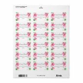 Étiquette d'adresse de retour de fleurs roses (Feuille entière)