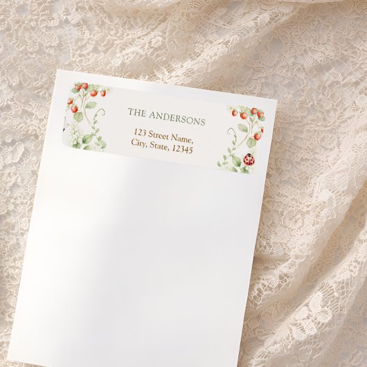 Étiquette d'adresse de retour de fraise de fleur s