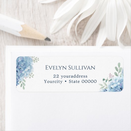 Étiquette d'adresse de retour de l'hydrangée bleue (En situation)