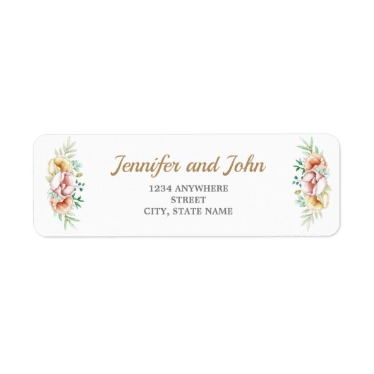Étiquette d'adresse de retour de mariage avec feui (Devant)