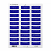 Étiquette d'adresse de retour de mariage bleu fonc (Feuille entière)