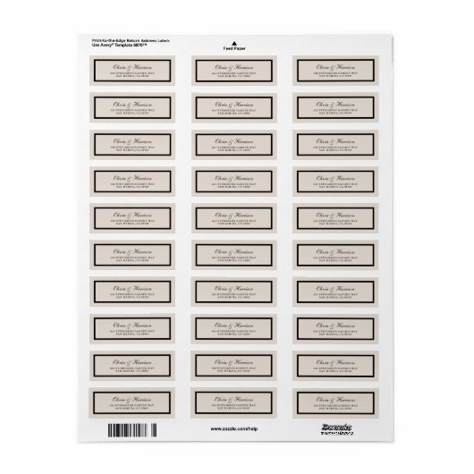 Étiquette d'adresse de retour de mariage classique (Feuille entière)