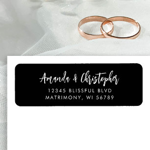 Étiquette d'adresse de retour de mariage noir et b