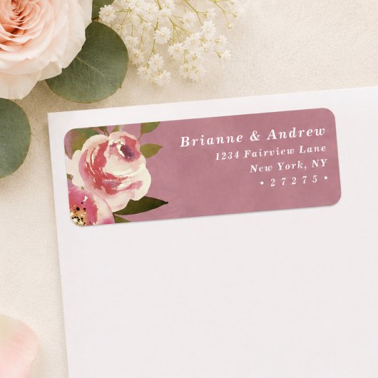 Étiquette d'adresse de retour de mariage rose chic