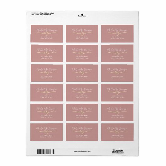 Étiquette d'adresse de retour de mariage rose poud (Feuille entière)