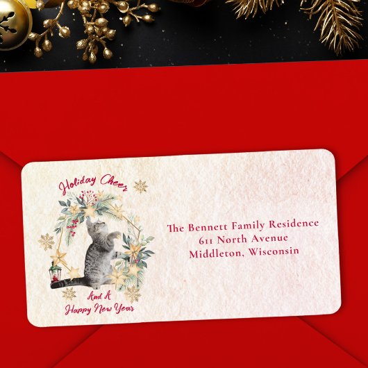 Étiquette d'adresse de retour de Noël pour chat -