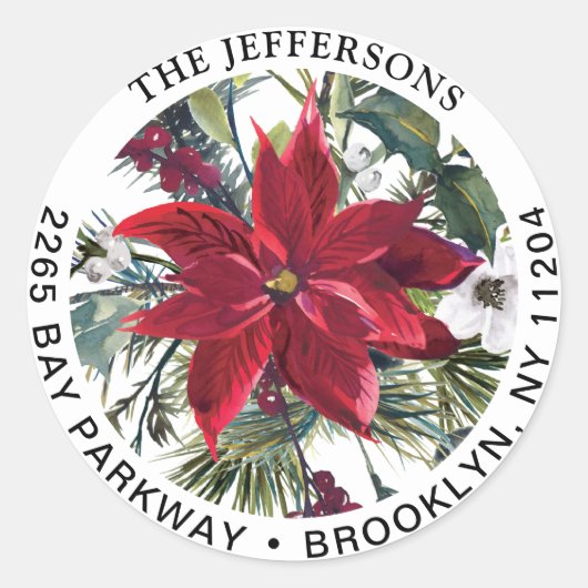 Étiquette d'adresse de retour de Noël Red Poinsett (Devant)