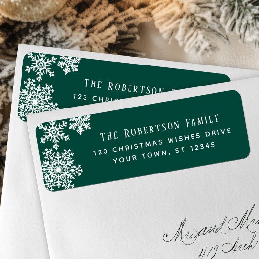Étiquette d'adresse de retour de Noël verte flocon