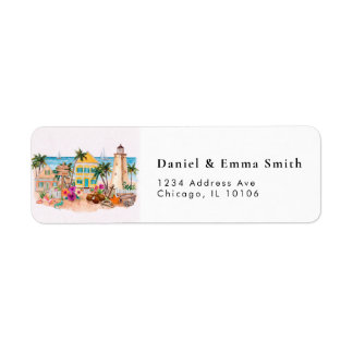 Étiquette d'adresse de retour de plage tropicale m