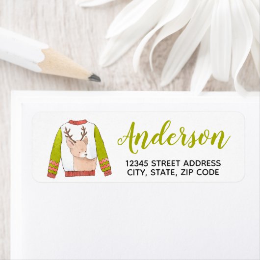 Étiquette d'adresse de retour de pull de Noël de r (En situation)
