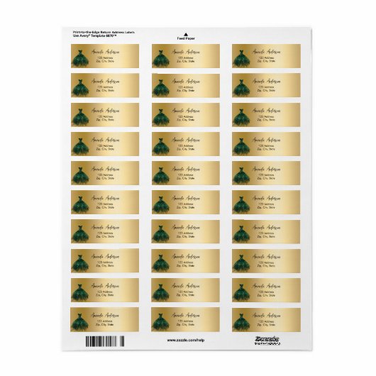 Étiquette d'adresse de retour de robe verte émerau (Feuille entière)