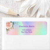 Étiquette d'adresse de retour de rose florale holo (En situation)