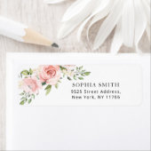 Étiquette d'adresse de retour de roses roses en fl (En situation)