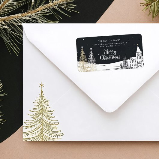 Étiquette d'adresse de retour de scène de Noël chi