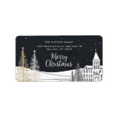 Étiquette d'adresse de retour de scène de Noël chi (Devant)