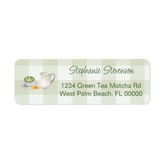Étiquette d'adresse de retour de thé matcha à carr (Devant)