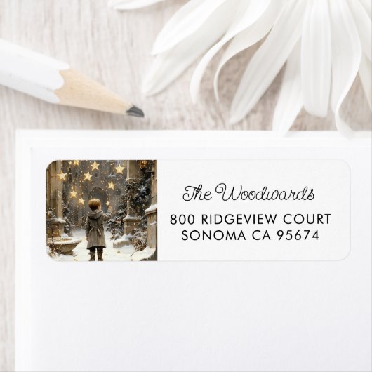Étiquette d'adresse de retour de vacances d'hiver  (En situation)