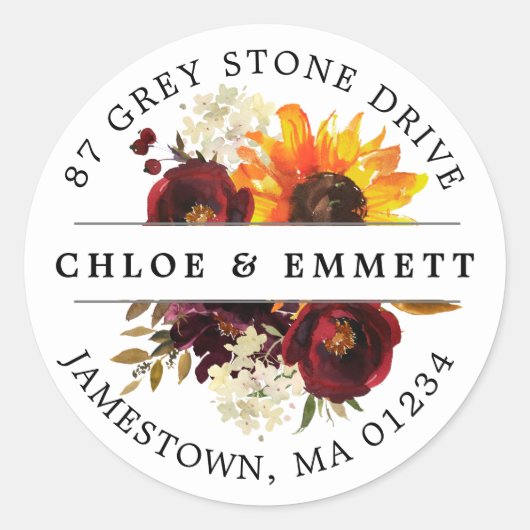 Étiquette d'adresse de retour des fleurs d'automne (Devant)