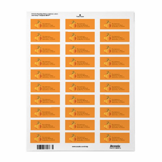 Étiquette d'adresse de retour du Citrouille d'auto (Feuille entière)