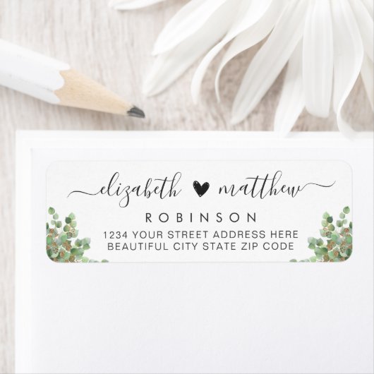 Étiquette d'adresse de retour du Mariage Chic Euca (En situation)