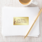 Étiquette d'adresse de retour du papillon bleu, or (En situation)