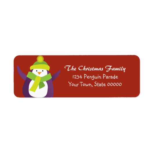 Étiquette d'adresse de retour du pingouin de Noël (Devant)