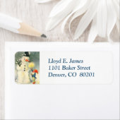 Étiquette d'adresse de retour Elf et Snowman Retro (En situation)