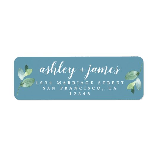 Étiquette d'adresse de retour en bleu chic Script  (Devant)
