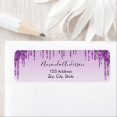 Étiquette d'adresse de retour en paillettes violet (En situation)