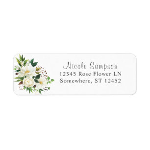 Étiquette d'adresse de retour Fleur blanche & verd