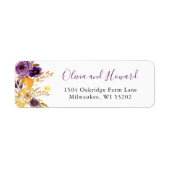Étiquette d'adresse de retour fleur or violet (Devant)