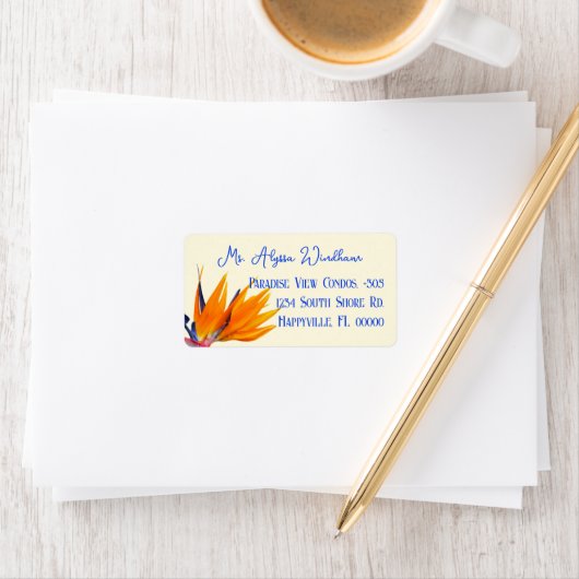 Étiquette d'adresse de retour Fleur Orange Oiseau (En situation)