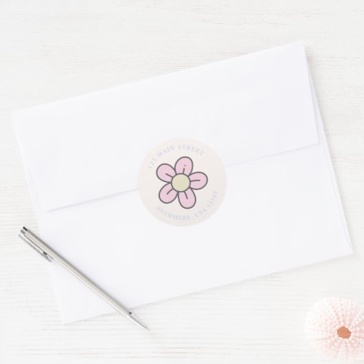 Étiquette d'adresse de retour Fleur Rétro (Enveloppe)