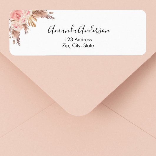 Étiquette d'adresse de retour fleur rose herbe de