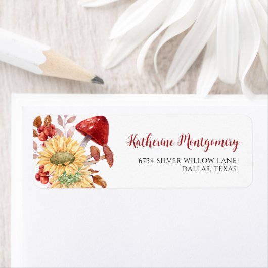 Étiquette d'adresse de retour Fleur Rustique Champ (En situation)