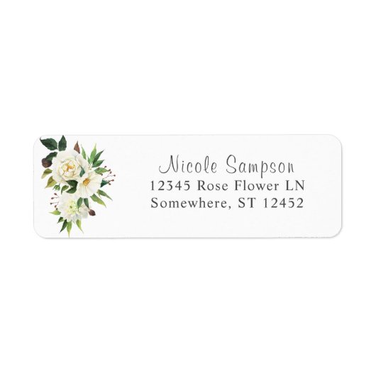 Étiquette d'adresse de retour Fleurs blanches et f (Devant)