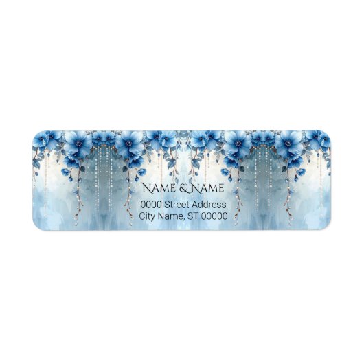 Étiquette d'adresse de retour Fleurs bleues et per (Devant)