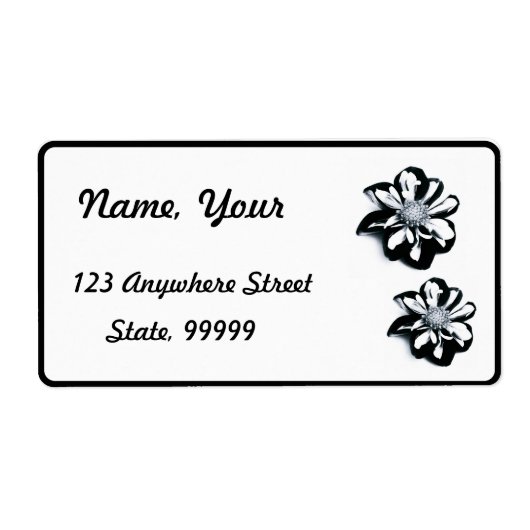 Étiquette d'adresse de retour Fleurs noires et bla (Devant)