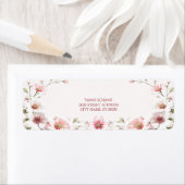Étiquette d'adresse de retour Fleurs Rose Blanc Él (En situation)
