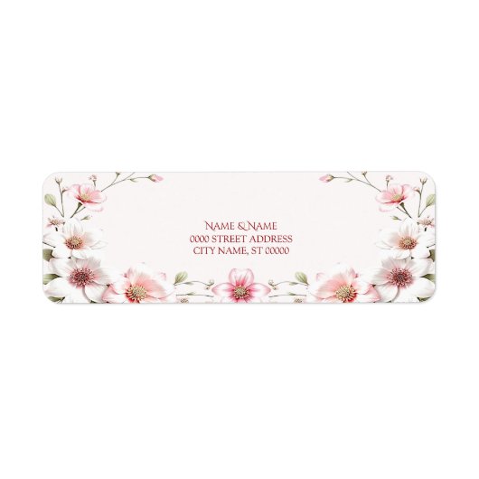 Étiquette d'adresse de retour Fleurs Rose Blanc Él (Devant)