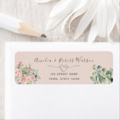 Étiquette d'adresse de retour Fleurs rose saumon (En situation)