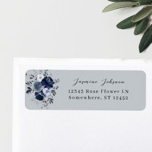 Étiquette d'adresse de retour Floral bleu et marin