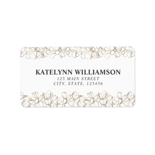 Étiquette d'adresse de retour Floral or blanc pers (Devant)