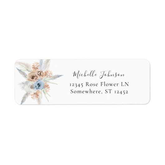 Étiquette d'adresse de retour florale boho bleu et (Devant)