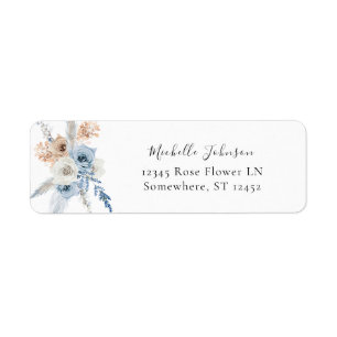 Étiquette d'adresse de retour florale boho bleu et