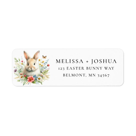 Étiquette d'adresse de retour florale de lapin de (Devant)